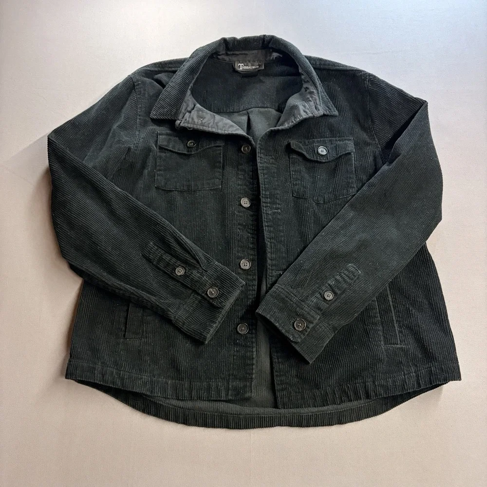 Thesaurus Black Corduroy Shirt Mens L Cotton Button Front Jacket Chore Workwear